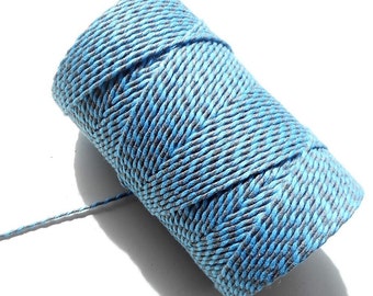 Lot de 10 mètres de ficelle "Baker twine", bleu ciel et gris, 2 mm