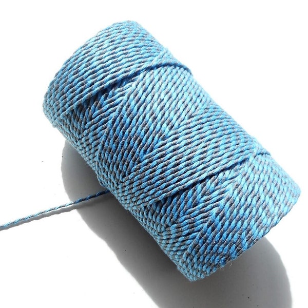 Lot de 10 mètres de ficelle "Baker twine", bleu ciel et gris, 2 mm