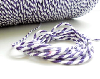 Coupon de 10 mètres de ficelle "Baker twine", violet et blanc, 2 mm