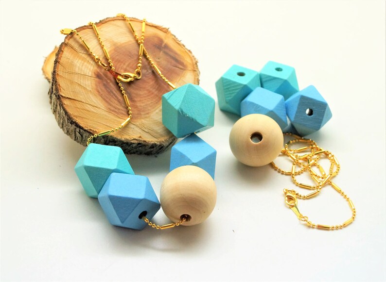 1 rod gilded with round beads and polygons wood Kit necklace 3 balls