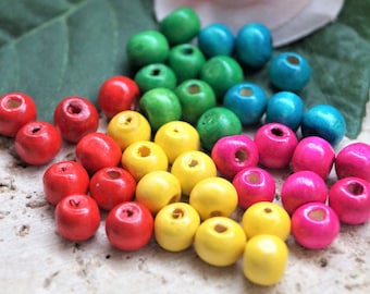 Beads 8 mm wood blue, red, pink, yellow, green