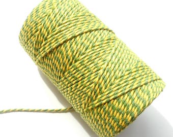 Set of 10 meters of string "Baker's twine", yellow and green grass, thickness of 2 mm 2 strands
