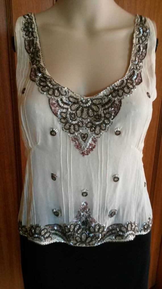 Indian BEADED SILK Top Megan Park Design Gorgeous 