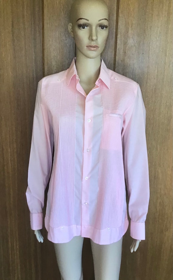GUAYABERA Formal Wedding Pink Shirt Pleated Mexican P… - Gem