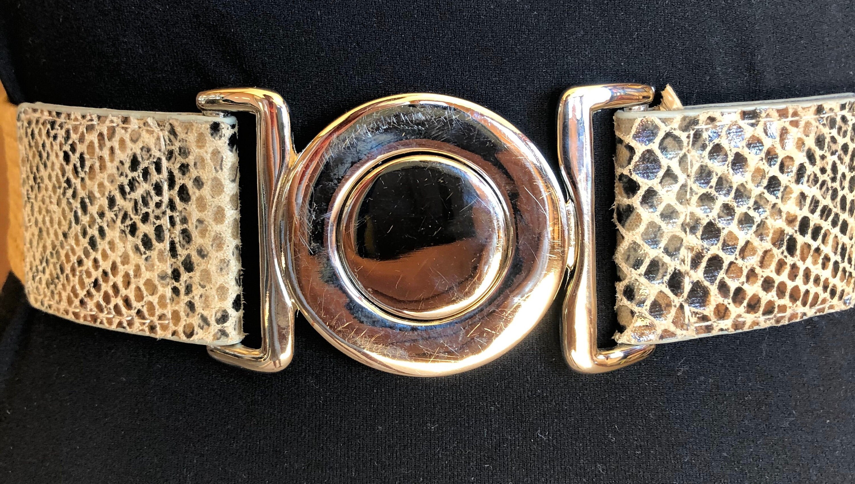 SNAKESKIN BELT Gold Buckle Tan Beige Knit Faux Snake Skin  display picture 3
