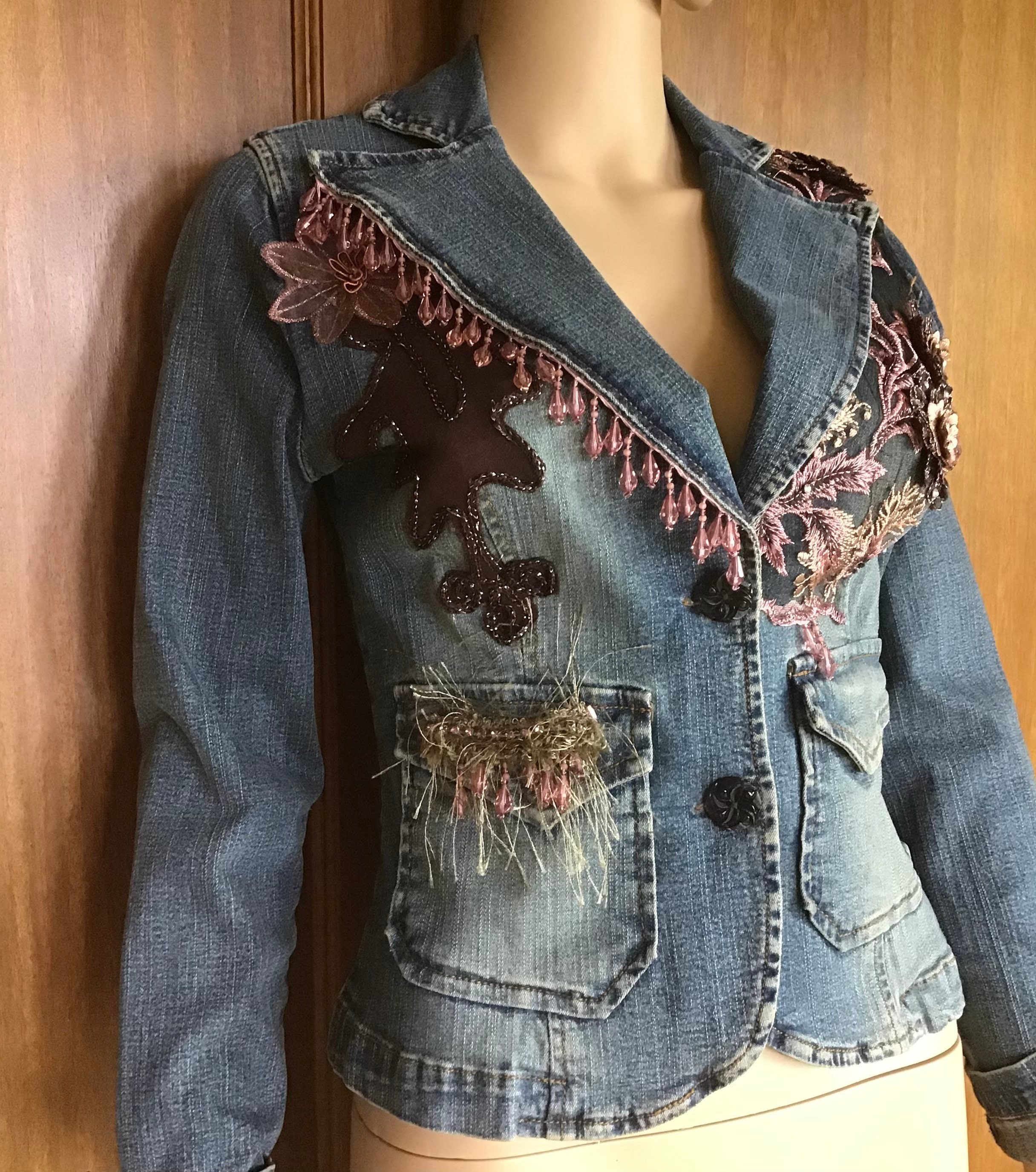 DENIM Jacket Embellished Blazer Appliqués Beads Rhinestones | Etsy