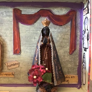 Brazilian Black Virgin Aparecida Retablo Tin Art Handmade Découpage Assemblage Religious Nicho Shrine Ofrenda Folk Art Original