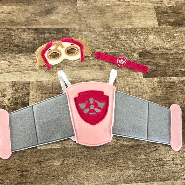 Skye Pup Felt Wings, pulsera y conjunto de máscaras 2 Traje de disfraz de cosplay
