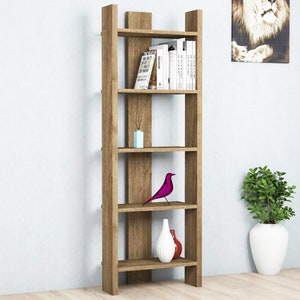 Libreria in legno realizzata a mano - Stile rustico rustico - Libreria alta per soggiorno - Dimensioni personalizzate disponibili
