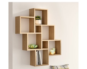 bookcase,Sule space divider in natural color,wall bookshelves,bookcase,handmade furniture,Square Shelves