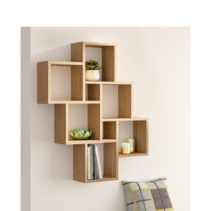 bookcase,Sule space divider in natural color,wall bookshelves,bookcase,handmade furniture,Square Shelves