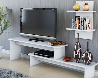 White Media Console: Modern TV Stand Entertainment Center