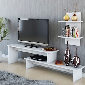 White Media Console: Modern TV Stand Entertainment Center