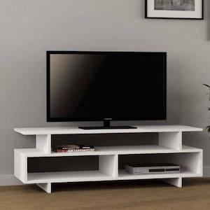 White Media Console TV Stand: Modern Entertainment Center (120x30x42)