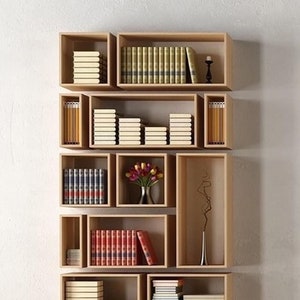 wall bookshelf,floating bookshelf,wall bookshelves,asymmetrical bookcase,moduar bookcase,wall bookshelf,Square Shelves,home decor and gifts