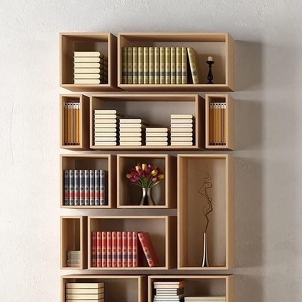 Wall bookshelf,floating wall bookshelf,wall bookshelves,asymmetrical bookshelf,small bookcase,modular Shelves,modern rustic bookshelves