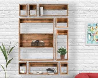 Librería de pared flotante rústica - Estante hecho a mano para un almacenamiento elegante, estanterías de pared modernas, librería de muebles hechos a mano, librería de granja