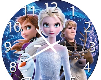 Reloj de pared, tema congelado, reloj de pared para niños, regalo para niña, reloj de pared para niños, regalo de navidad, regalo infantil, reloj de madera tema congelado para niña, elsa congelada