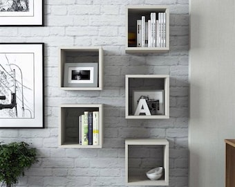 Quadratisches Regal,Würfelregal,Wand-Bücherregal,modernes Bücherregal,Wand-Bücherregal,modulares Wandregal,hängendes Regal,handgefertigte Möbel