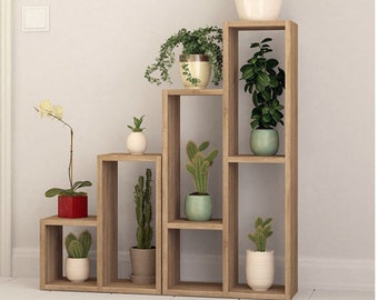 Natural Wood Modular Bookshelf: Tiered Room Divider