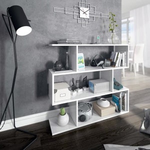 Modern Low Bookshelf: Geometric Melamine Wood Bookcase
