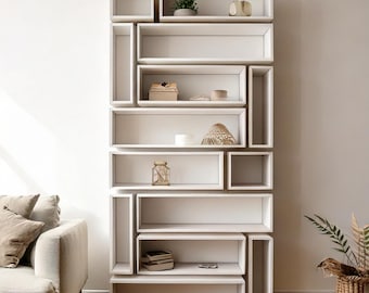 Estantería alta de pared: librería flotante moderna de 7 niveles