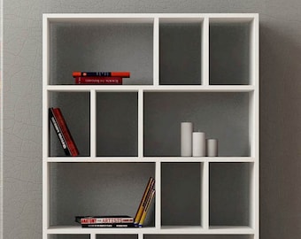 Librería asimétrica: estantería hecha a mano, muebles de salón