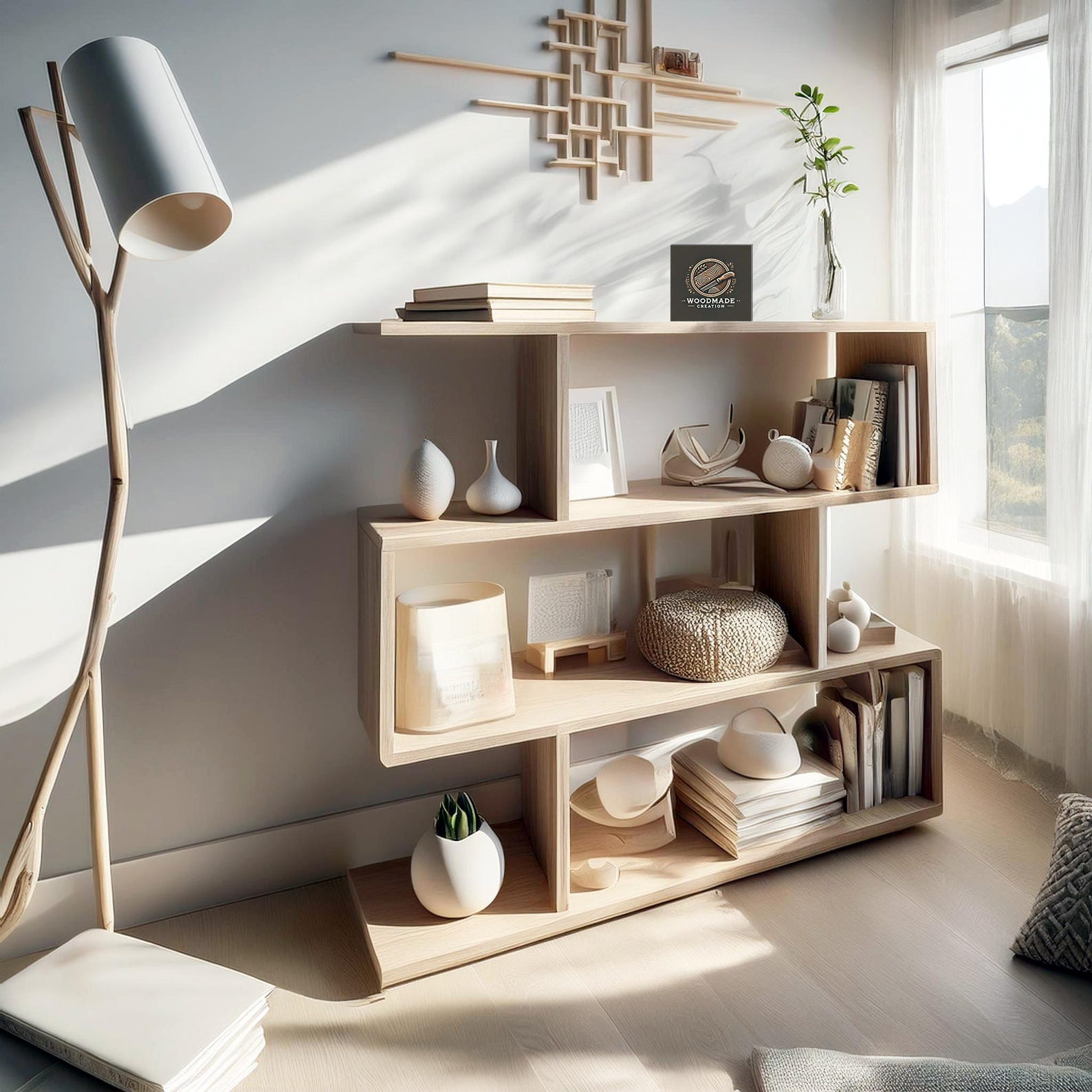 Minimalist Low Bookshelf With Rustic Charm Assymetric Modern