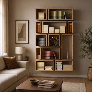 Wall Hanging Bookshelf with Floating Shelves for Living Room