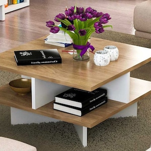 Living room cofee table,Coffee Table with Storage color-walnut-white,60X60X31 cm