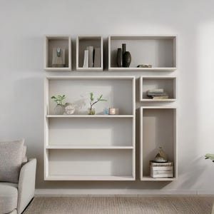 Melamine Wall Bookshelf Set: Modern Floating Bookcase, Customizable Shelves