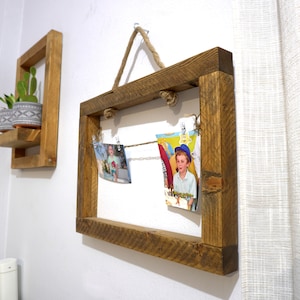Polaroid Photo Wall Hanging,Rustic Photo Holder,Wood Photo Holder shelf,Custom Frames Hanging,Photo Display,Photo Hanging String