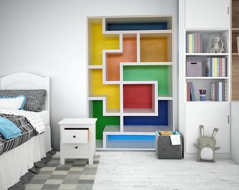 tetris bookshelves,tetris blocks,bookcase wood,tetris shelves,tetris shelf,tetris,geometric bookcase,white bookshelf