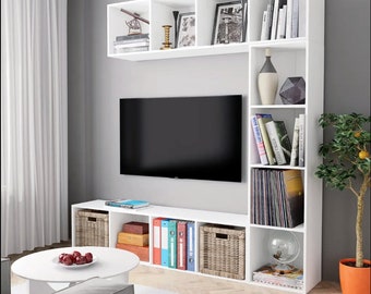 TV Furniture / Library Set of 3 pcs.white  Color 175x25x180 cm,tv table,entertainment center with bookcases
