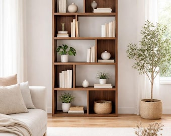 Modern Bookshelf for Living Room, Minimal Scandinavian Bookcase, Freestanding Storage Shelf