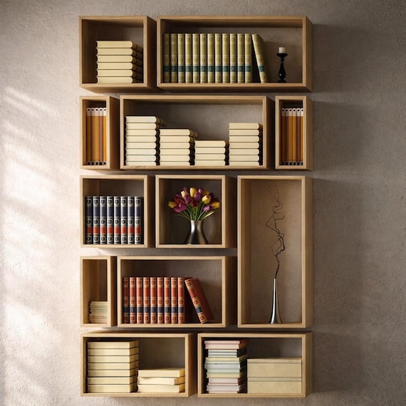 Wandhängendes Bücherregal mit schwebenden Regalböden für das Wohnzimmer