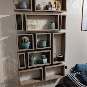 Wall bookshelf,floating wall bookshelf,wall bookshelves,asymmetrical bookshelf,small bookcase,modular Shelves,modern rustic bookshelves image 2