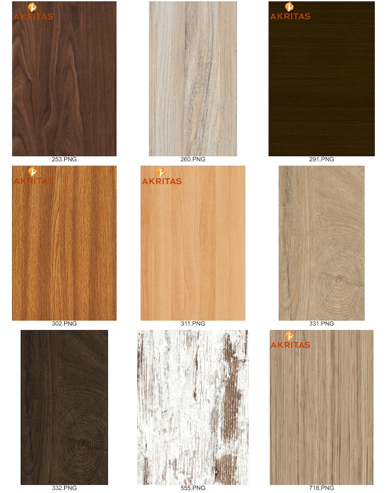 Available color finishes for the shelf, showing different wood tones and textures.