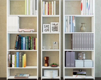 Bookcase,modern bookshelf,white bookshelves,solid bookcase,handmade furniture,decorative bookshelves,unique bookshelf,long bookshelves