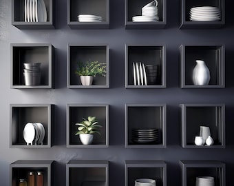 Asymmetrical Floating Wall Bookshelf: Modern Modular Shelves, Melamine Wood