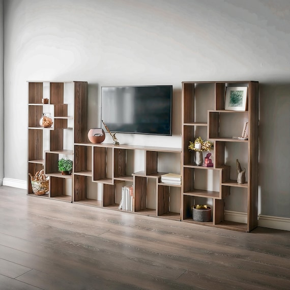 Wooden entertainment center with bookshelves discount
