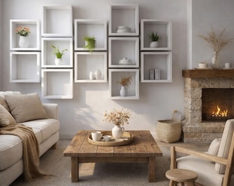 Square Wall Shelves: Modern Cube Bookshelves, Living Room Furniture