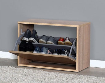 Wood Shoe rack reclining 6 pairs in sonoma color 60x30x42cm