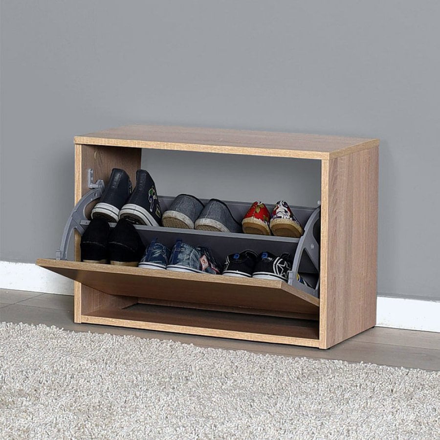 Wood Shoe Rack Reclining 6 Pairs in Sonoma Color 60x30x42cm 