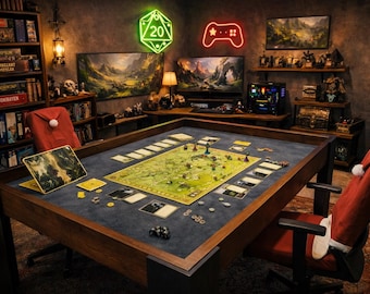 Handmade Board Game Table for DnD RPG with Felt Gaming Surface