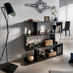 Minimalist Low Bookshelf: Asymmetric Rustic Modern Bookcase