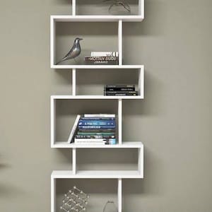 White asymmetric bookcase,modern bookshelf,handmade bookshelves furniture,living room furniture,large bookshelves