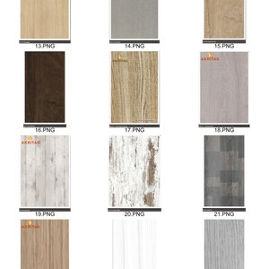 May include: A collection of 12 wood grain patterns, including light wood, dark wood, gray wood, and white wood. The patterns are arranged in a grid format.