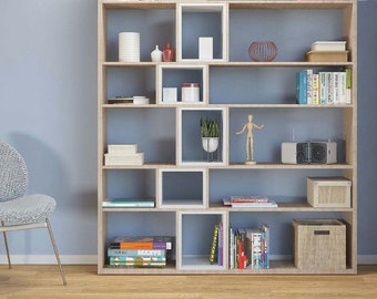 Estantería divisoria asimétrica hecha a mano: estantería modular