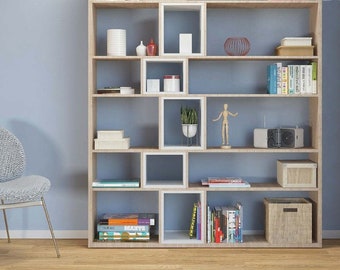 Bookshelf For Living Room Modular Bookshelf Asymmetrical Shelving Unit Handmade Furniture Bookshelf Double Sided Bookshelf Room Divider